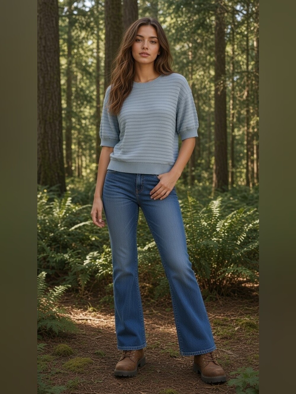 FRYE Pale Blue Short Sleeve Crewneck Knit Sweater L